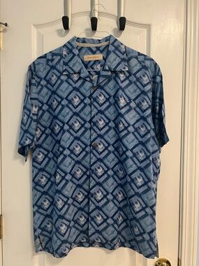 Tommy Bahama Blue Geometric Short-Sleeve Button-Down Shirt